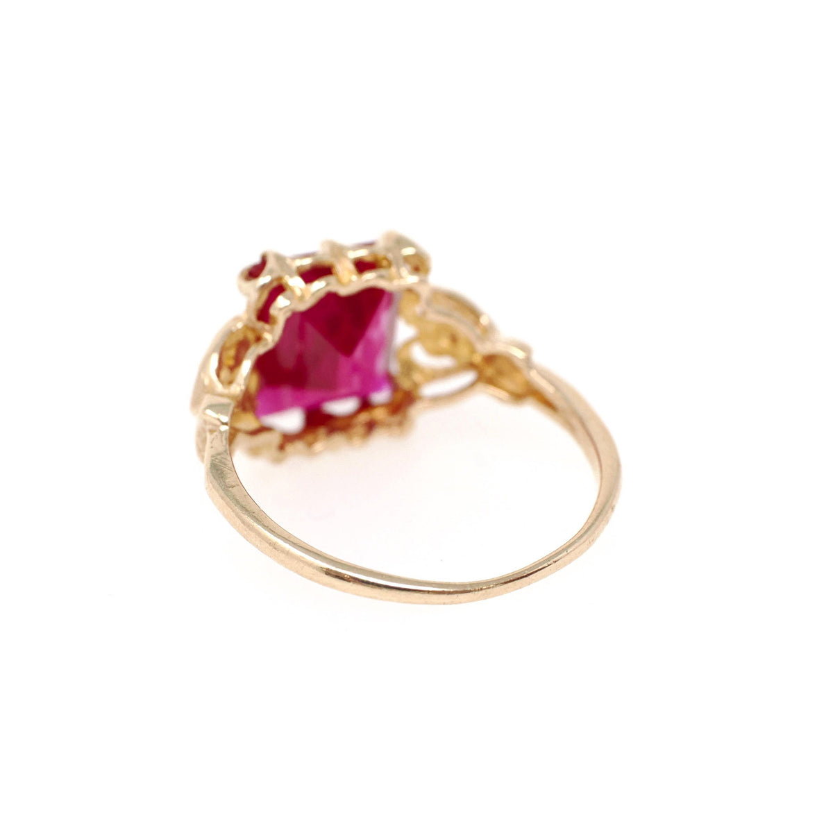 Vintage Floral Ring - Retro Era 10k Yellow Gold Synthetic Ruby Statement - Circa 1940s Size 6 1/4 Flower Heart July Birthstone Fine Jewelry