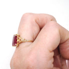Vintage Floral Ring - Retro Era 10k Yellow Gold Synthetic Ruby Statement - Circa 1940s Size 6 1/4 Flower Heart July Birthstone Fine Jewelry