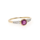 Ruby & Diamond Engagement Ring - Modern Era 14k Yellow Gold Platinum .66 CT Bezel Natural Red Corundum Gem - Circa 2000s Size 8 Fine Jewelry