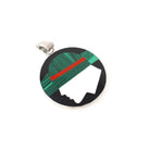 Inlayed Gemstone Pendant - Contemporary Sterling Silver Black Enamel Natural Malachite Mother of Pearl Pendant - Circa 2000s Fashion Jewelry