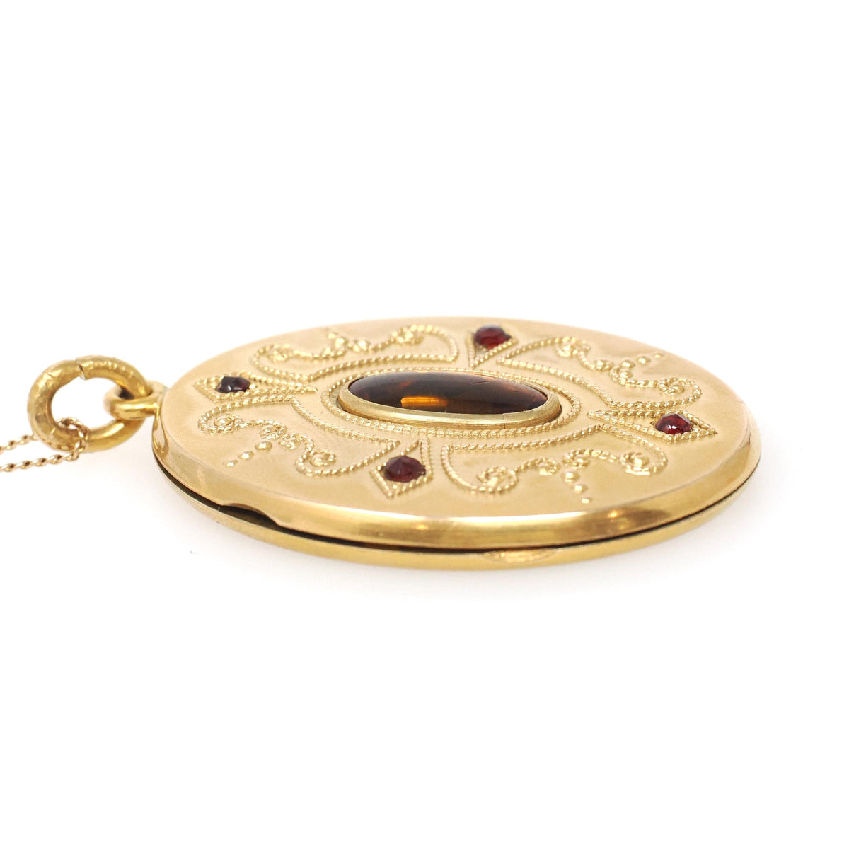 Art Nouveau Locket - Antique Gold Filled Simulated Citrine Glass Pendant Necklace - Edwardian Circa 1910s Era Oval Statement W&H Co Jewelry