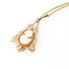 Vintage Cameo Pendant - Retro 10k Gold Filled Carved Shell Pendant Necklace - Circa 1940s Era Woman's Silhouette Statement Keepsake Jewelry