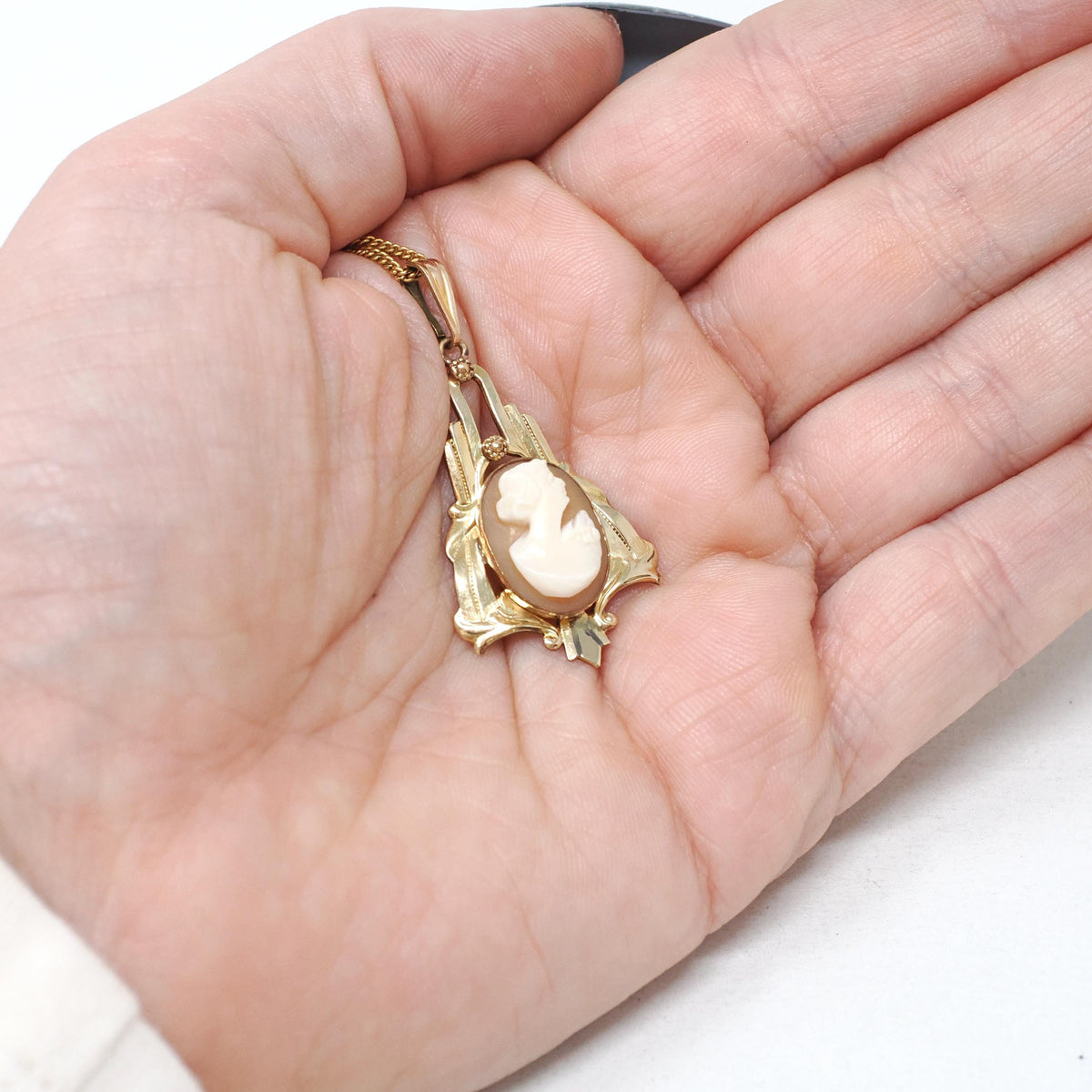 Vintage Cameo Pendant - Retro 10k Gold Filled Carved Shell Pendant Necklace - Circa 1940s Era Woman's Silhouette Statement Keepsake Jewelry