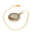 Antique Butterfly Fob Necklace - Edwardian 14k Yellow Gold Double Sided Moth Iridescent Blue Morpho Wing - Circa 1910s Fine Pendant Jewelry