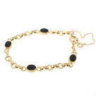 Vintage Onyx Bracelet - Modernist 12k Gold Filled Natural Oval Black Chalcedony Gemstone Links - Circa 1960s 7 Inches Safety Chain Jewelry