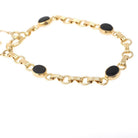 Vintage Onyx Bracelet - Modernist 12k Gold Filled Natural Oval Black Chalcedony Gemstone Links - Circa 1960s 7 Inches Safety Chain Jewelry