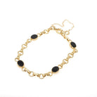 Vintage Onyx Bracelet - Modernist 12k Gold Filled Natural Oval Black Chalcedony Gemstone Links - Circa 1960s 7 Inches Safety Chain Jewelry