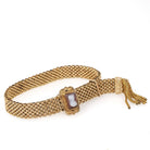 Antique Mesh Bracelet - Victorian Gold Filled Adjustable Woven Tassel Sardonyx Cameo Statement - Circa 1890s Era Carved Woman Fine Jewelry