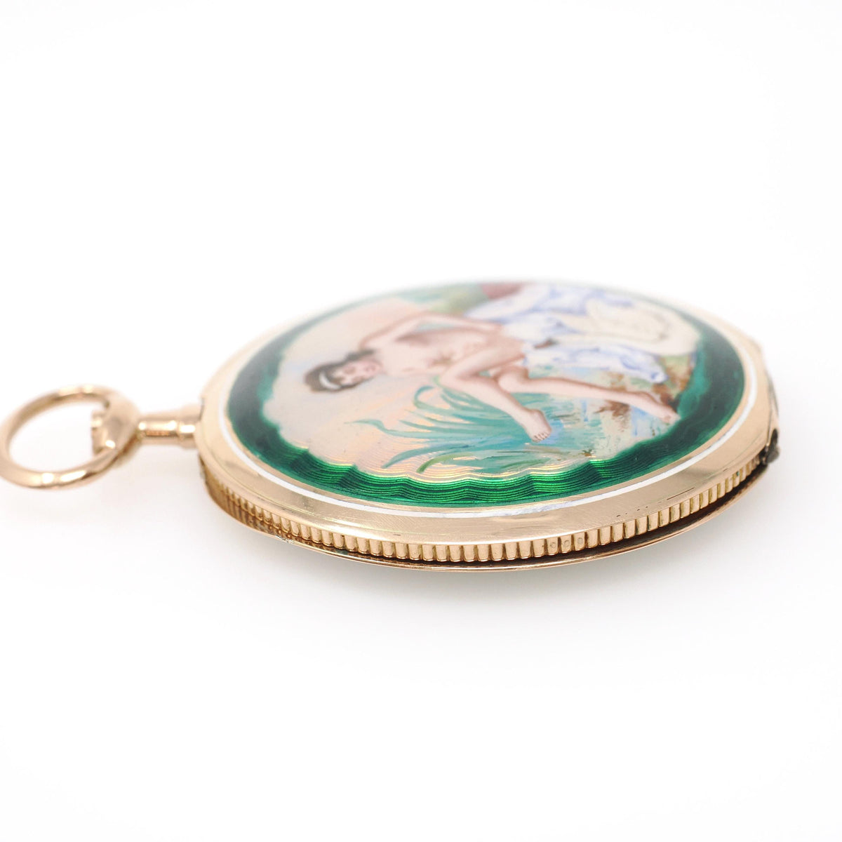 Antique "Leda & Swan" Locket - Edwardian 14k Yellow Gold Keepsake Pendant Charm Pocket Watch Case - Vintage Circa 1900 Greek Myths Jewelry