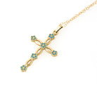 Vintage Cross Necklace - Mid Century 12k Gold Filled Blue Floral Enamel Pendant Charm - Circa 1960s Era Statement Religious Faith Jewelry