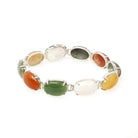 Vintage Gemstone Bracelet - Contemporary Sterling Silver Oval Cut Jadeite & Nephrite Jade Quartz - Circa 1990s 7 Inches Earth Tone Jewelry