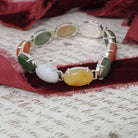 Vintage Gemstone Bracelet - Contemporary Sterling Silver Oval Cut Jadeite & Nephrite Jade Quartz - Circa 1990s 7 Inches Earth Tone Jewelry