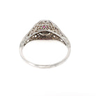 Vintage Ruby Ring - Art Deco 18k White Gold Natural Red Square Step Cut Gemstone - Circa 1930s Era Size 5 3/4 Flower Filigree Fine Jewelry