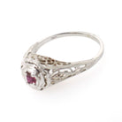 Vintage Ruby Ring - Art Deco 18k White Gold Natural Red Square Step Cut Gemstone - Circa 1930s Era Size 5 3/4 Flower Filigree Fine Jewelry