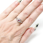 Vintage Ruby Ring - Art Deco 18k White Gold Natural Red Square Step Cut Gemstone - Circa 1930s Era Size 5 3/4 Flower Filigree Fine Jewelry