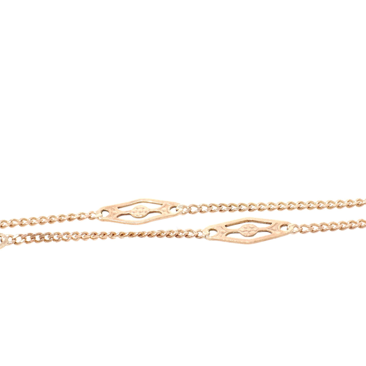 Vintage Station Necklace - Modernist 10k Yellow Gold Orange Blossom Chain - Circa 1970s Era 18 1/2 Inches Spring Ring Clasp Fine Jewelry