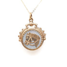 Vintage Horse Fob - Victorian Gold Filled Round Double Sided Mother Of Pearl Agate Pendant Necklace - Circa 1890s Era Equestrian Jewelry