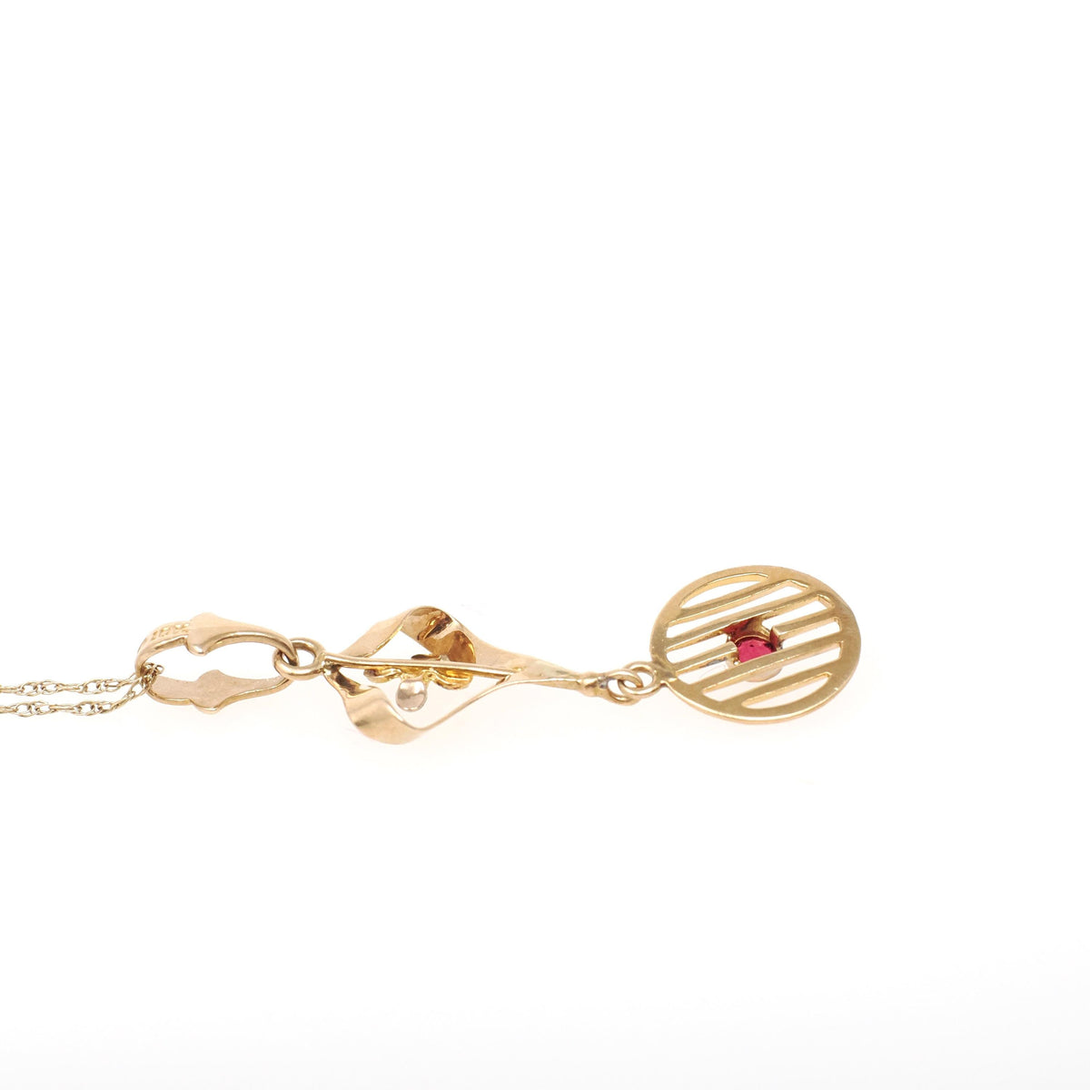 Antique Lavalier Necklace - Edwardian 10k Yellow Gold Simulated Garnet Red Glass Pendant - Vintage Circa 1910s Era Flower Fine Jewelry