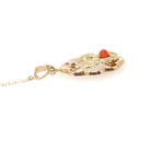 Vintage Flower Pendant - Modernist 14k Yellow Gold Orange Coral Bead Charm Necklace - Circa 1970s Era Leaf Floral Statement Fine Jewelry