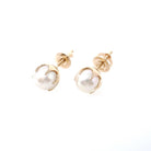 Cultured Pearl Earrings - Mid Century 10k Yellow Gold Round White Organic Gemstone Studs - Circa 1960s Era Fine Post June Birthstone Jewelry