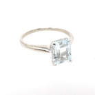 Aquamarine Solitaire Ring - Contemporary 14k White Gold Emerald Cut Natural Light Blue Gem - Circa 2000s Size 7 March Birthstone Jewelry