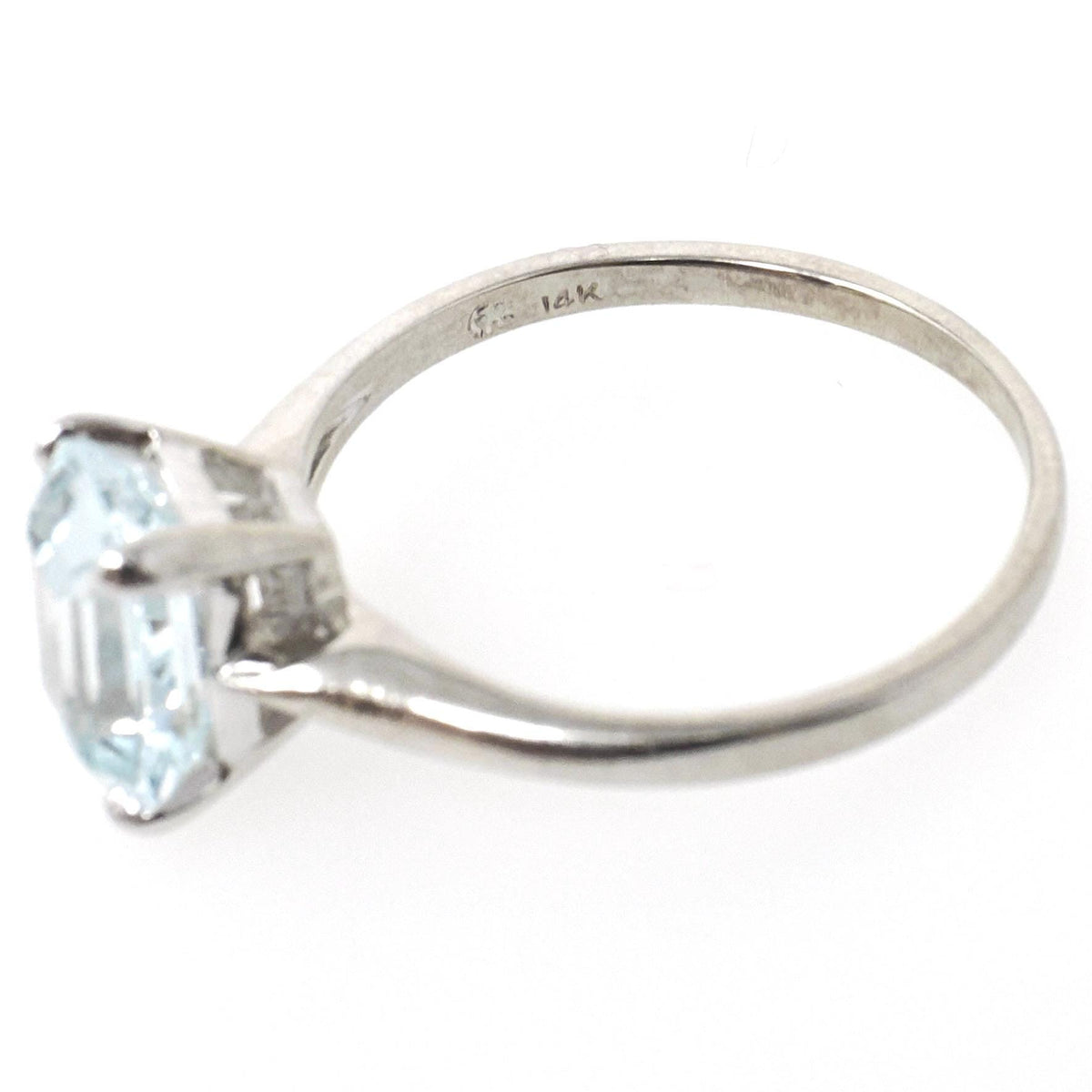 Aquamarine Solitaire Ring - Contemporary 14k White Gold Emerald Cut Natural Light Blue Gem - Circa 2000s Size 7 March Birthstone Jewelry