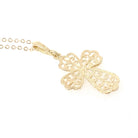 Contemporary Cross Pendant - Estate 10k Yellow Gold Diamond Cut Filigree Pendant Necklace - Circa 2000's Era Religious Faith Fine Jewelry