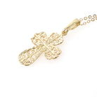 Contemporary Cross Pendant - Estate 10k Yellow Gold Diamond Cut Filigree Pendant Necklace - Circa 2000's Era Religious Faith Fine Jewelry