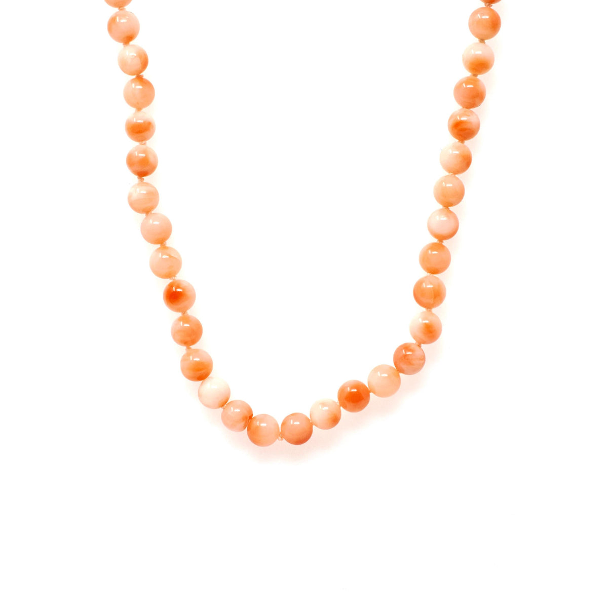 Vintage Coral Necklace - Contemporary 14k Yellow Gold Natural Organic Round Bead Strand - Circa 1990s Fashion Spring Ring Clasp Fine Jewelry