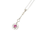Art Deco Pendant - Vintage 14k White Gold Created Red Ruby Gemstone Charm Necklace - Circa 1930s Buttercup Lavalier Fine Statement Jewelry