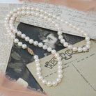 Cultured Pearl Necklace - Contemporary 14k Yellow Gold Filigree Clasp Knotted Strand - Circa 90s Organic 6.5MM High Luster Gem Fine Jewelry