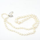 Cultured Pearl Necklace - Mid Century 14k & 10k White Gold Individually Knotted Graduated Strand - Vintage Circa 1950s Era Statement Jewelry