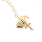 Modern Charm Necklace - Contemporary 14k Yellow Gold Cross Anchor Heart Pendants - Circa 2000s Era Faith Hope Charity Religious Fine Jewelry