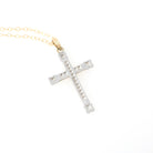 Vintage Cross Necklace - Retro 10k Yellow & White Gold Engraved Design Pendant - Circa 1940s Era Religious Faith Fine Signed Esemco Jewelry