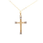 Vintage Cross Necklace - Retro 10k Yellow & White Gold Engraved Design Pendant - Circa 1940s Era Religious Faith Fine Signed Esemco Jewelry