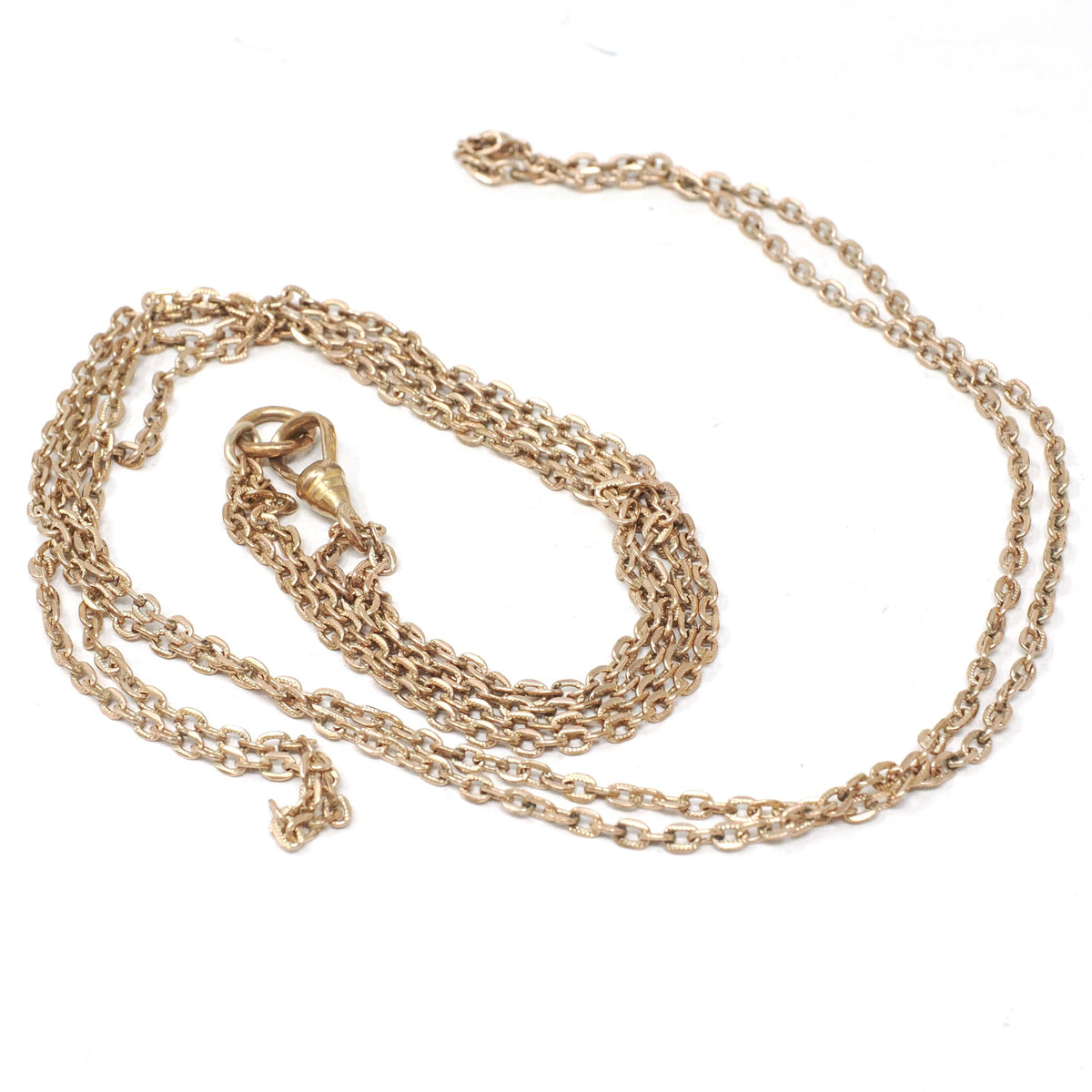 Antique Lorgnette Chain - Edwardian Gold Filled Stationed Dog Clip Cable Link Doubled Necklace - Circa 1910s Era Fashion Accessory Jewelry