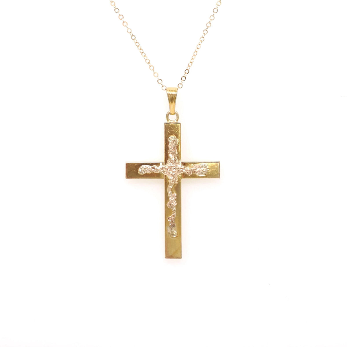 Vintage Cross Necklace - Mid Century 12k Gold Filled Rose Gold Flowers Pendant - Circa 1960s Era Religious Faith Signed Sturdy Jewelry