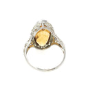 Vintage Citrine Ring - Art Deco 18k White Gold Flower Filigree Oval Faceted Orange Gemstone - Vintage Circa 1930s Era Size 7.5 Fine Jewelry