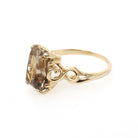 Rose of Sharon Ring - Vintage 14k Yellow Gold French Cut Quartz Seed Pearl Solitaire - Mid Century 1950s Size 6 Brownish Purple Fine Jewelry