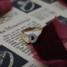 Letter "D" Ring - Estate 14k Yellow Gold Initial Monogram Signet - Contemporary Era Size 5 1/4 Diamond Encrusted Fine Statement Jewelry