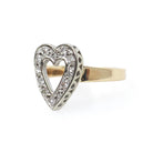 Diamond Heart Ring - Mid Century 14k Yellow & White Gold Sweetheart Promise Love - Vintage Circa 1950s Era Size 4 3/4 Statement Fine Jewelry