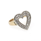 Diamond Heart Ring - Mid Century 14k Yellow & White Gold Sweetheart Promise Love - Vintage Circa 1950s Era Size 4 3/4 Statement Fine Jewelry