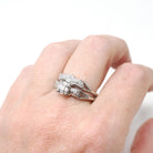 Vintage Wedding Set - Mid Century 14k White Gold Natural Diamonds Matching Engagement Ring & Band - Circa 1950s Size 7.5 Bridal Fine Jewelry