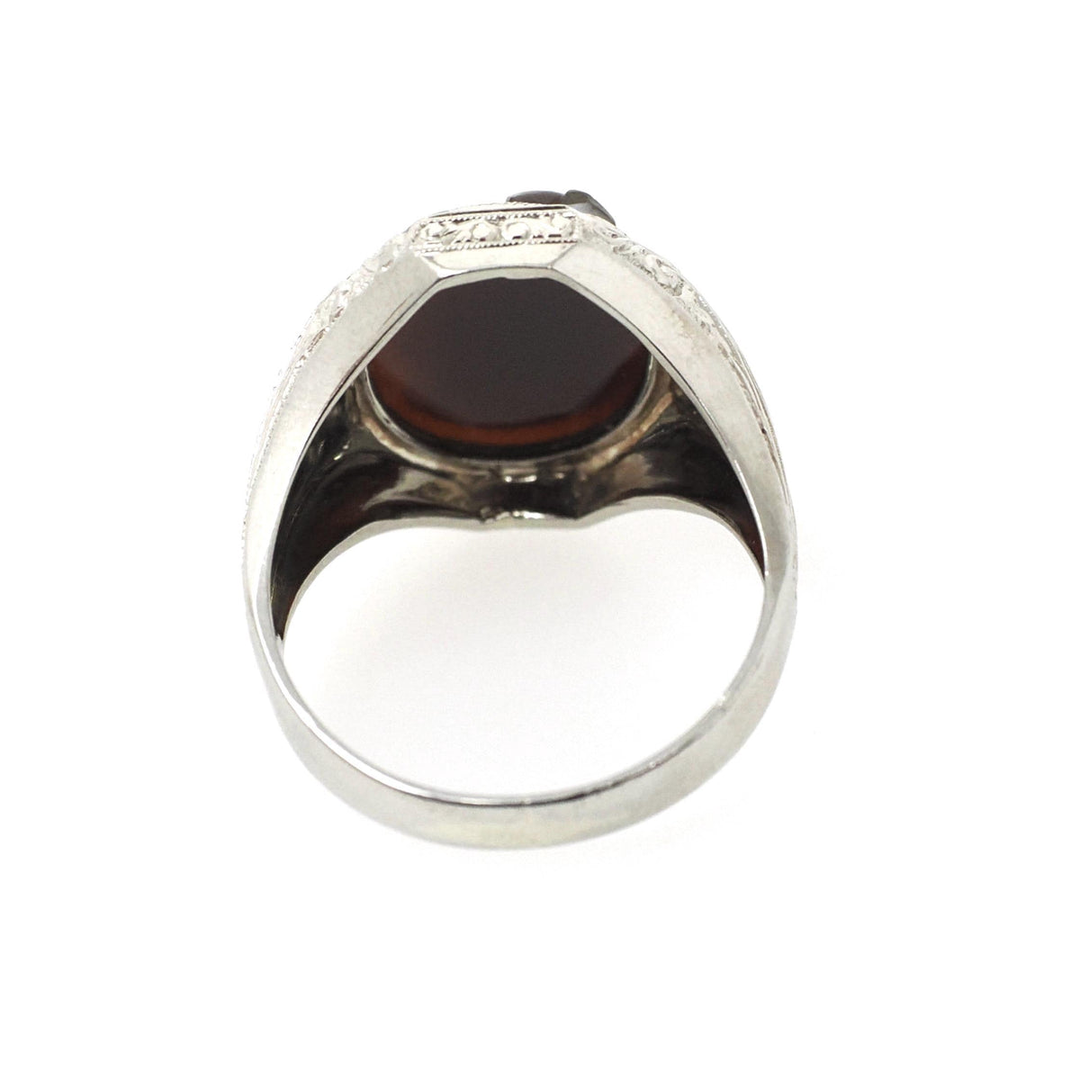 Art Deco Ring - Vintage 14k White Gold Double Cameo Brown White Natural Sardonyx - Circa 1930s Size 9 1/4 Helen & Paris Of Troy Fine Jewelry