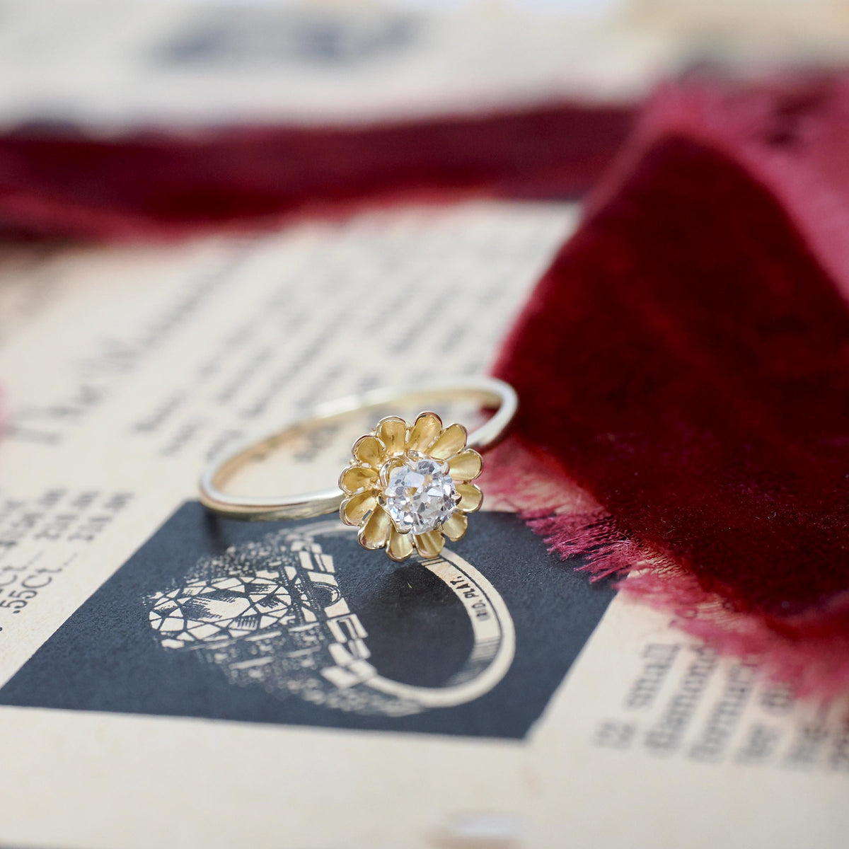 Antique Diamond Ring - Victorian 14k & 18k Yellow Gold Natural .25 CT Old Mine Cut Solitaire - Circa 1890s Size 6 3/4 Buttercup Fine Jewelry