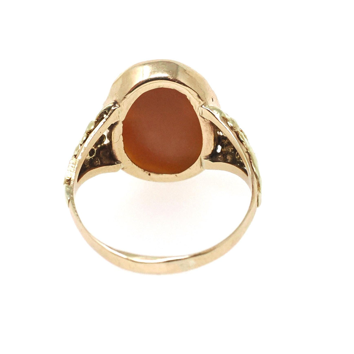 Vintage Cameo Ring - Retro 10k Yellow Gold Diamond Oval Carved Shell - Circa 1940s Era Size 8 Woman Portrait Fine Floral Statement Jewelry
