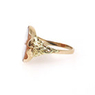 Vintage Cameo Ring - Retro 10k Yellow Gold Diamond Oval Carved Shell - Circa 1940s Era Size 8 Woman Portrait Fine Floral Statement Jewelry
