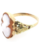 Vintage Cameo Ring - Retro 10k Yellow Gold Diamond Oval Carved Shell - Circa 1940s Era Size 8 Woman Portrait Fine Floral Statement Jewelry