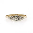 Art Deco Ring - Antique 9k Yellow Gold & Platinum Star Incised Diamond Band - Circa 1920s Era Size 5 East West Eye Fine Two Tone Jewelry