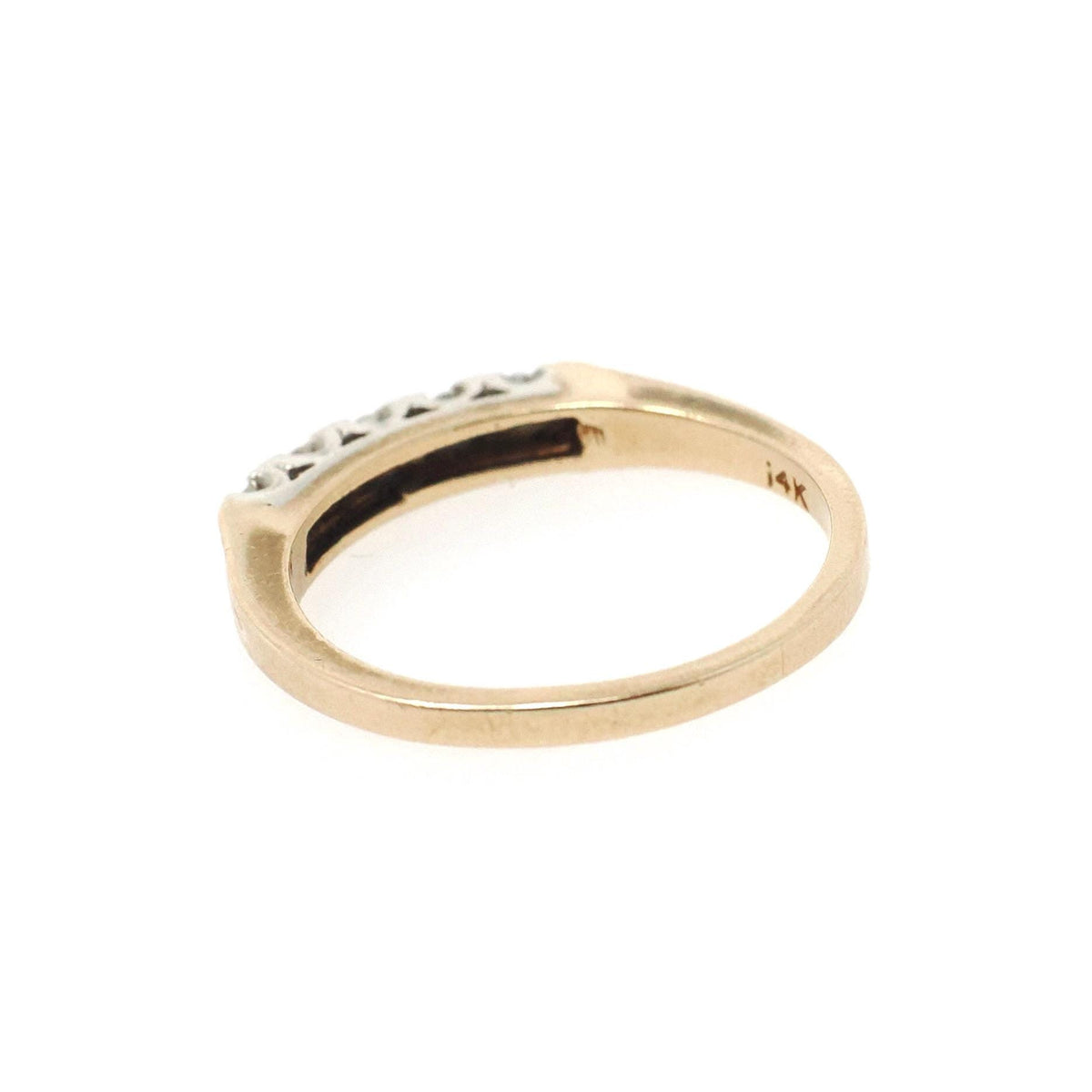 Diamond Wedding Band - Mid Century 14k Yellow & White Gold Illusion Gem Ring - Circa 1950s Era Size 6 1/4 Fine Two Tone Bridal Band Jewelry